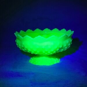 Vintage Fenton Jadeite Uranium Hobnail Footed Pedestal Candle Holder‎